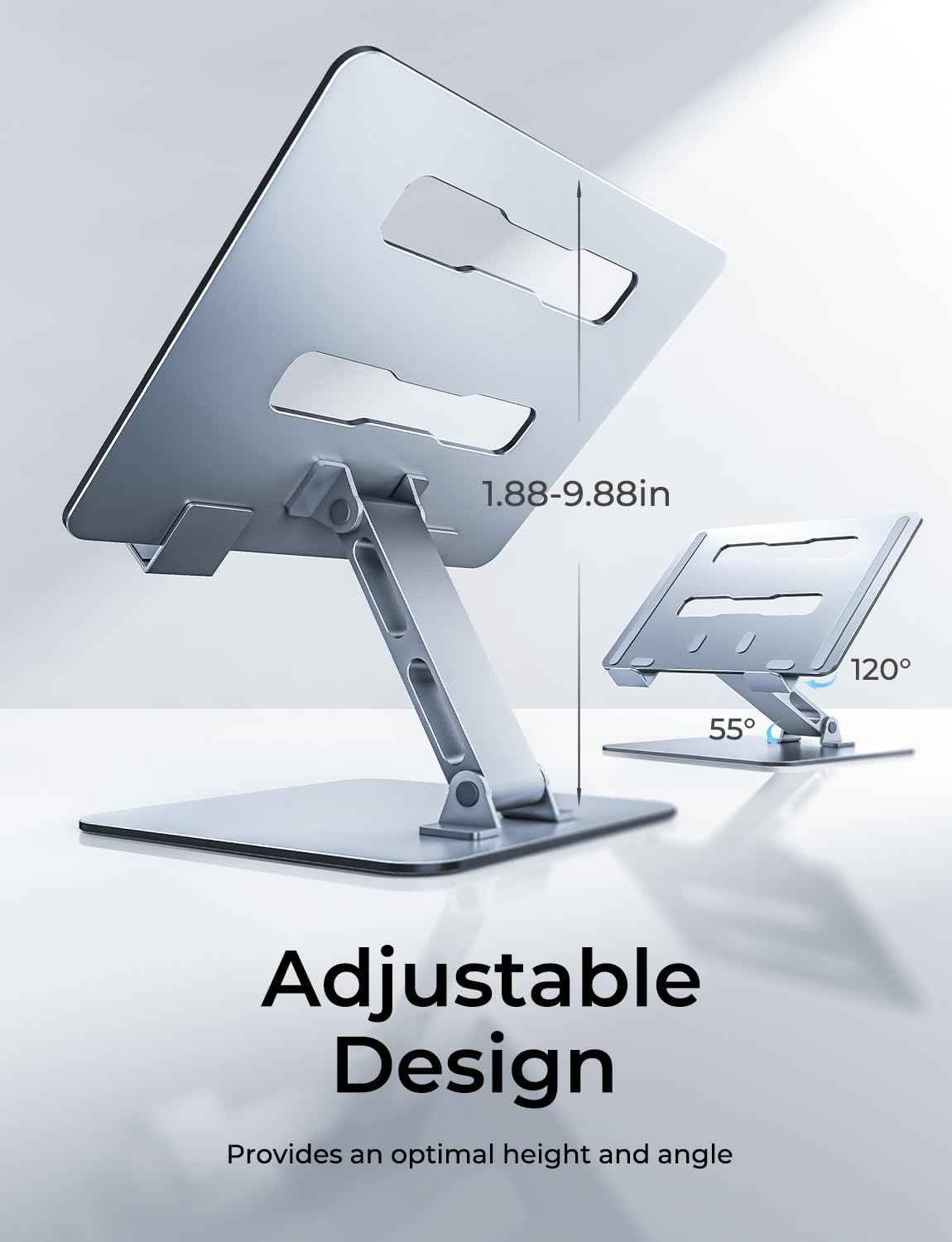 Adjustable Ergonomic Laptop Stand for Desk, Foldable Computer Stand, Stable Aluminum Lectern Notebook Riser & Portable Laptop Holder Mount Compatible with 10-16" MacBook Pro/Air, Dell, HP