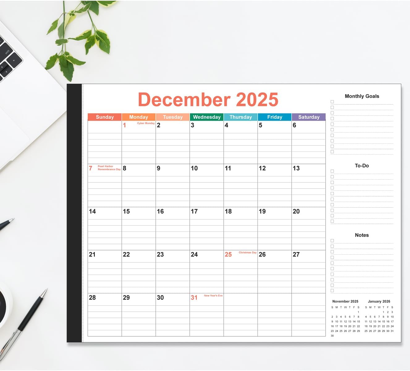 Large Desk Calendar 2025-2026 - 22" x 17" Desk Calendar from April 2025 - June 2026, Desktop Pad Calendar Perfect for Planning and Organizing In Your Home, School or Office, Colorful