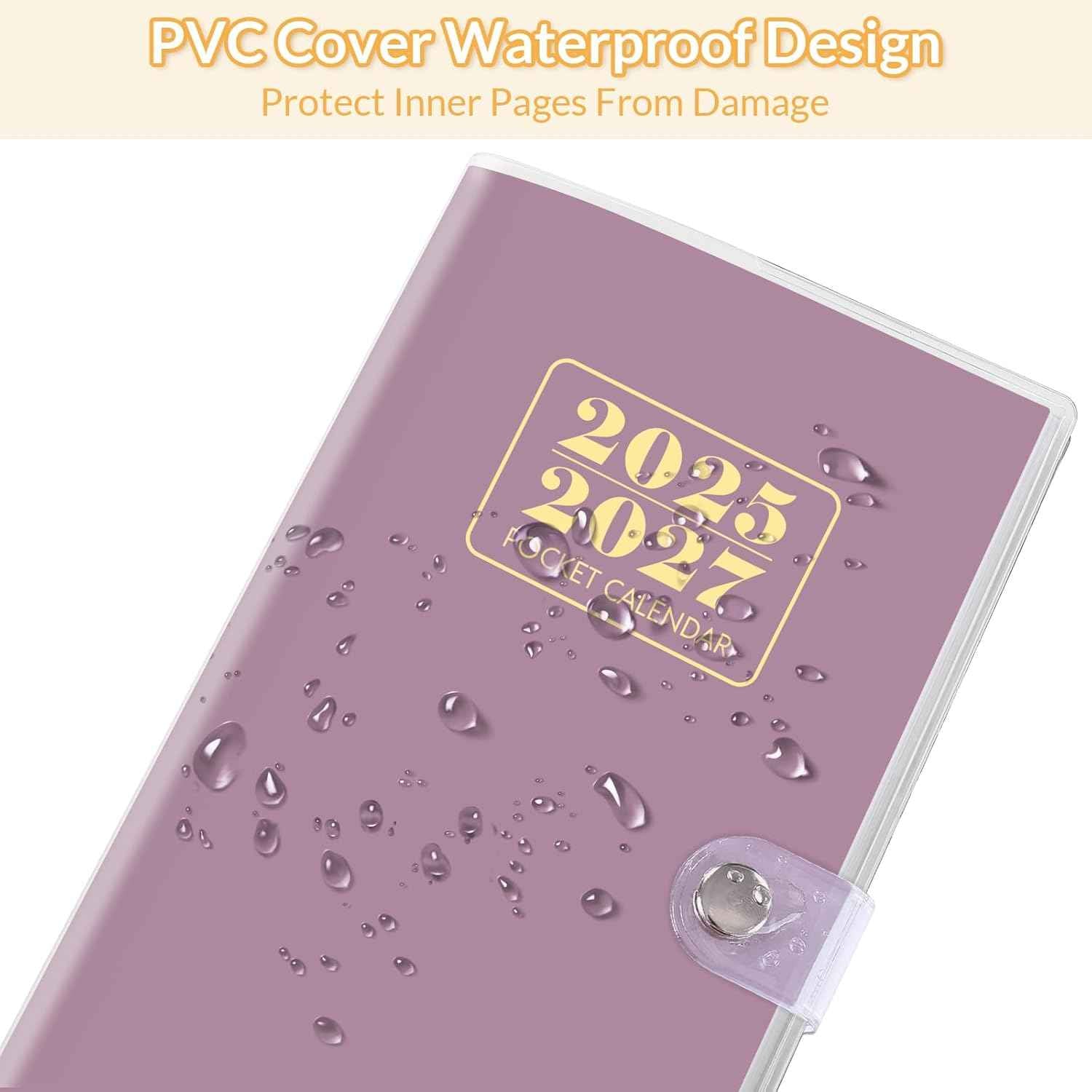 Pocket Calendar 2025-2027, Monthly Purse Planner (6.7" x 3.7") Runs from July 2025 to December 2027, Solid Purple Pocket Calendar with PVC Cover for Planning, Organizing, and Office Use