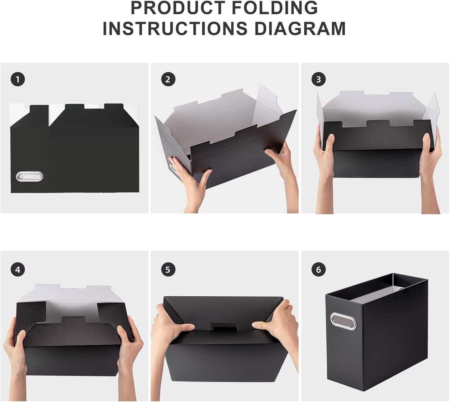 Oterri File Organizer, 4 Packs Small Storage Box, Cardboard File Folder Organizer, Collapsible File Box for Hanging File Folders Letter Size, Portable Filing Organizer with Handle（Black）