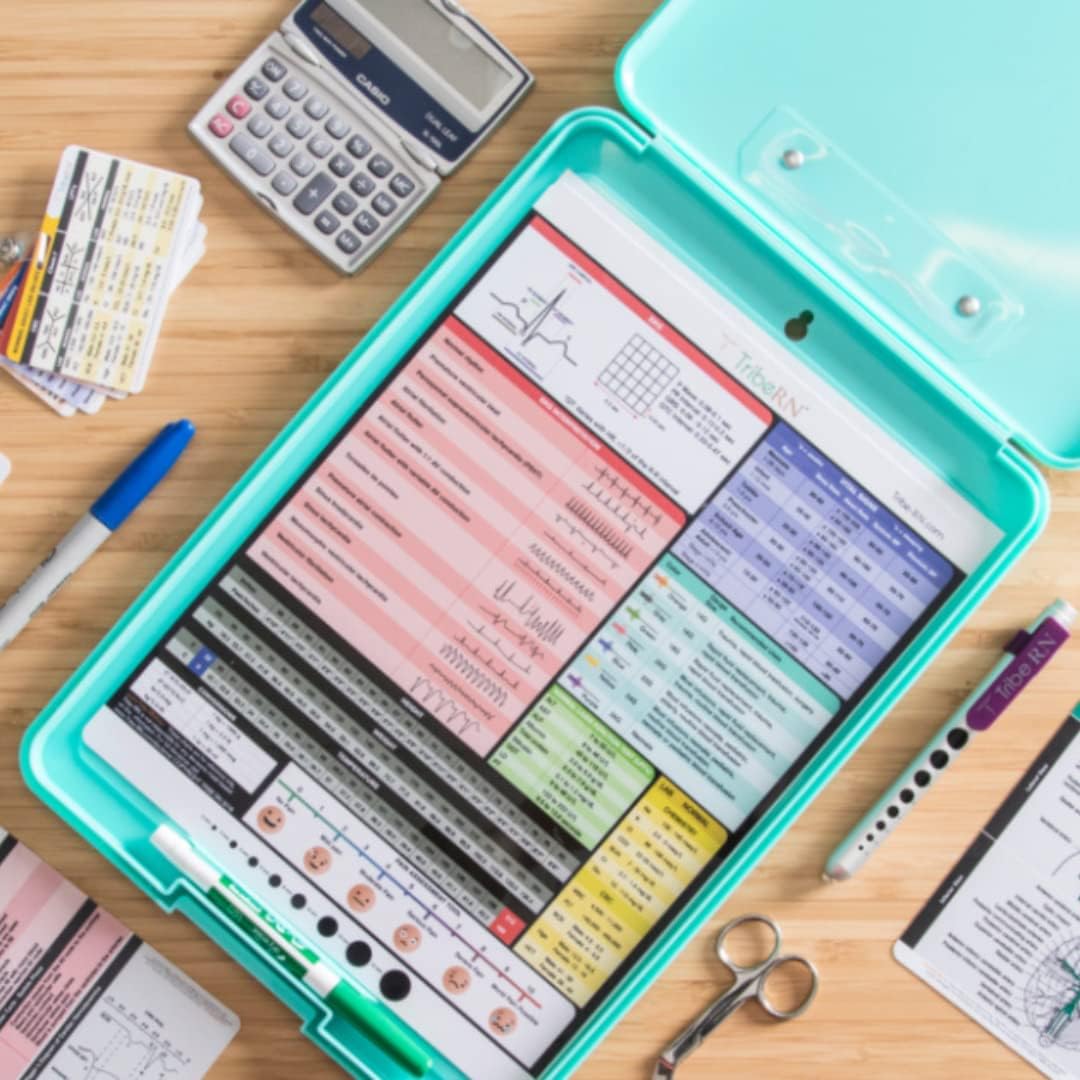 Tribe RN Nursing Clipboard with Storage - Medical Clipboard Nursing Essentials for Nurses and Nursing Students School Supplies with Quick Access Reference Guide (Black)