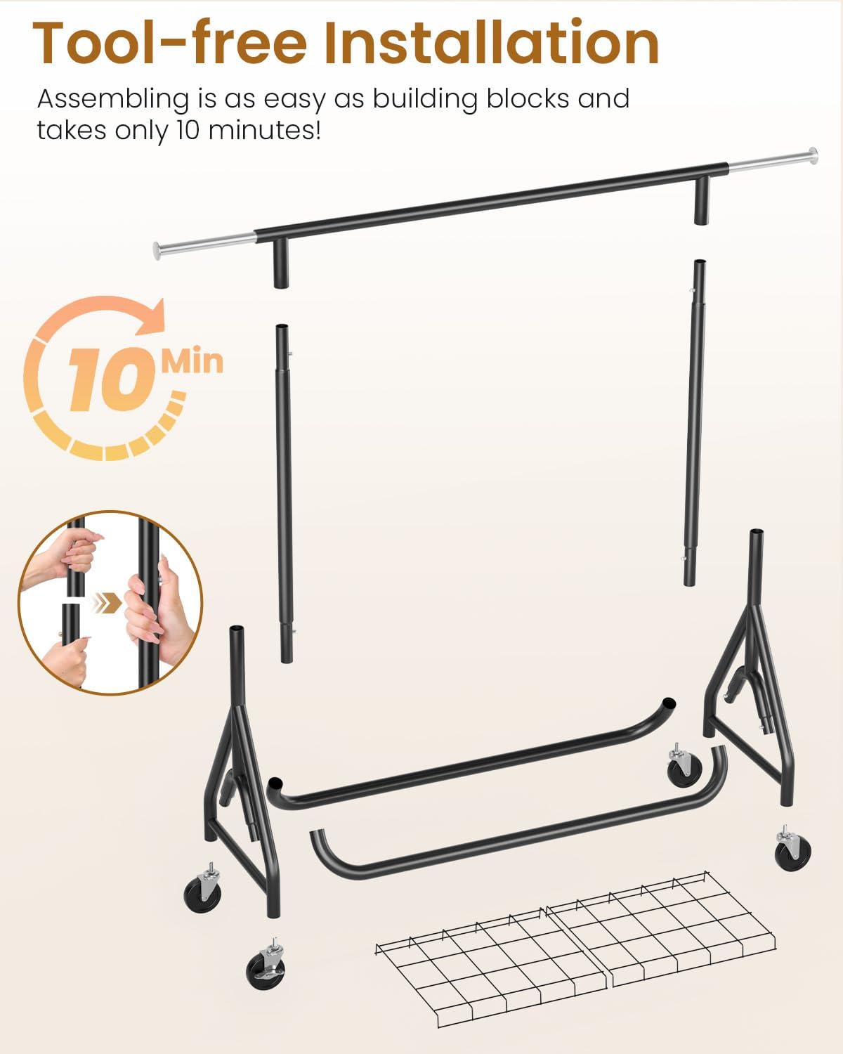 Heavy Duty Clothes Rack, Metal Clothing Rack Load 450 LBS, Rolling Coat Racks for Hanging Clothes with Lockable Wheels, Wardrobe Closet Garment Racks for Bedroom, Black - Lumora Desk