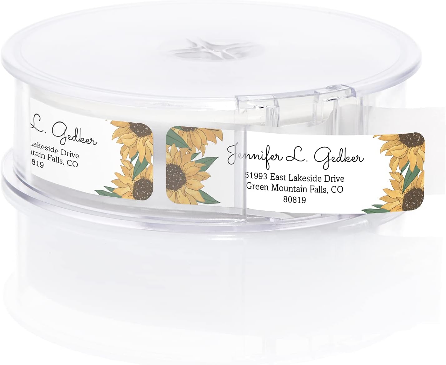 Illustrated Sunflower Rolled Address Labels/Roll of 250 Floral Garden Personalized Address Labels/Designer Return Address Stickers in Elegant Plastic Dispenser - Lumora Desk