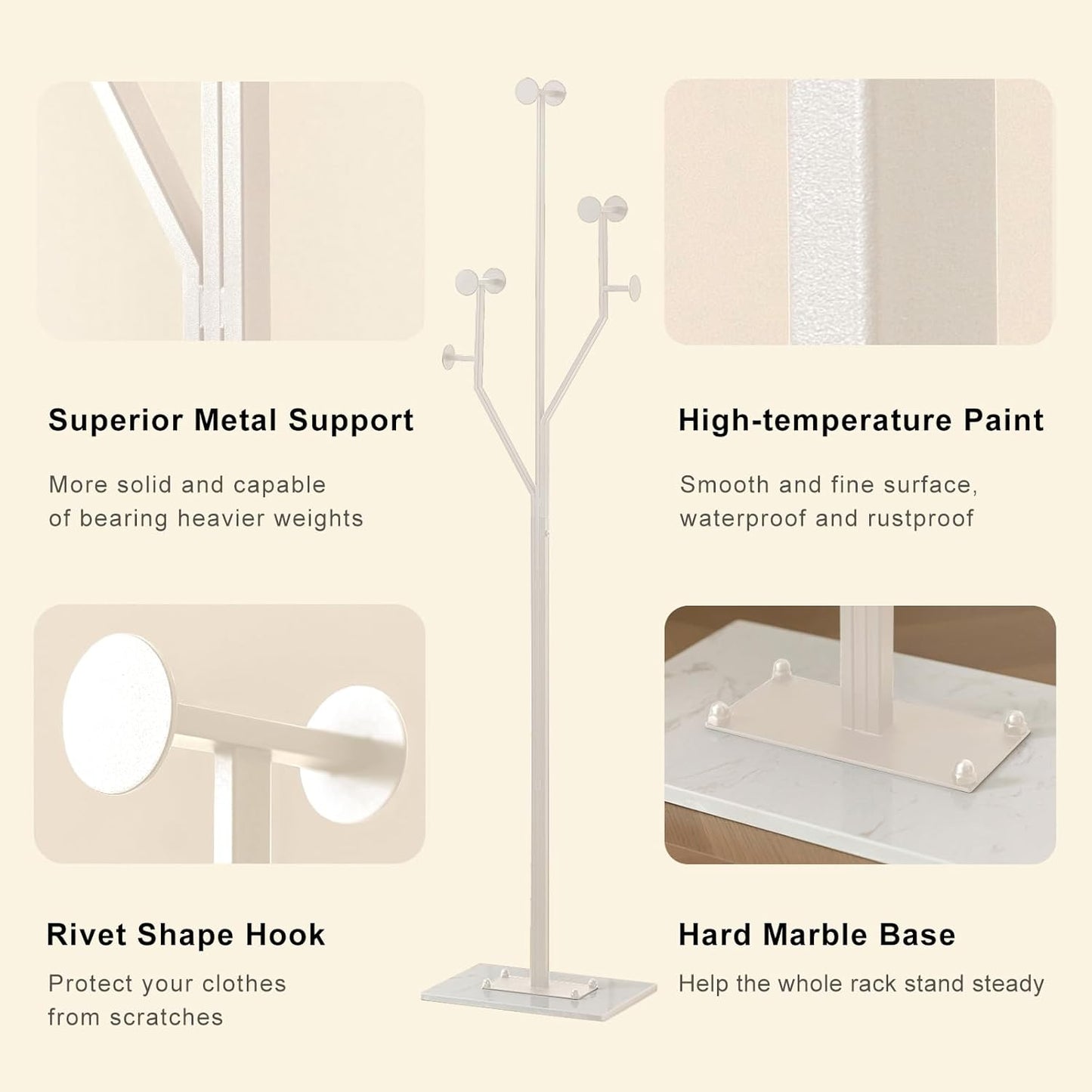Heavy Duty Coat Rack Tree-shaped Metal Freestanding Coat Tree with Sturdy Marble Base Corner Coat Rack for Bedroom Entryway Hallway 14.96 x 10.24 x 68.9 Inches (White) - Lumora Desk