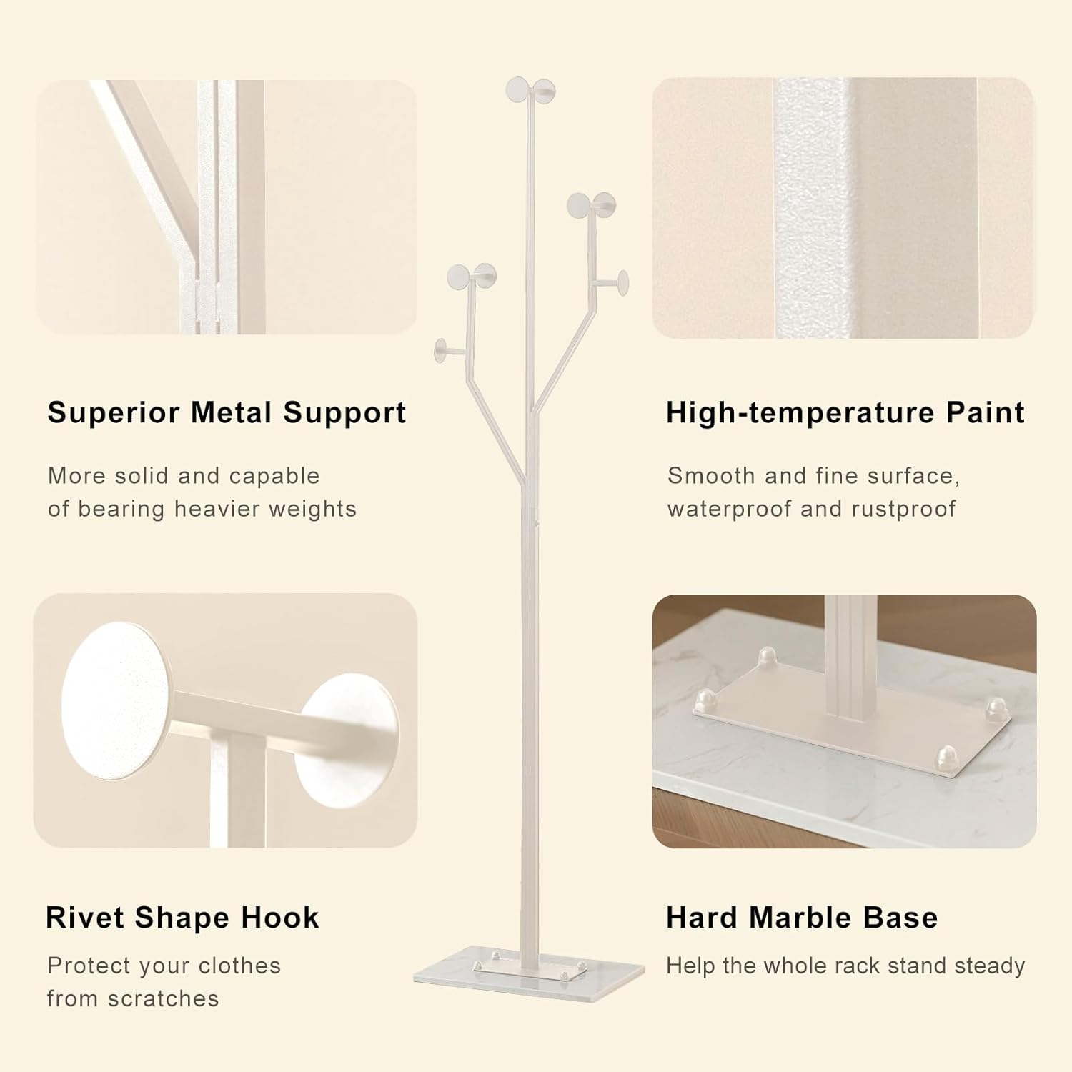 Heavy Duty Coat Rack Tree-shaped Metal Freestanding Coat Tree with Sturdy Marble Base Corner Coat Rack for Bedroom Entryway Hallway 14.96 x 10.24 x 68.9 Inches (White) - Lumora Desk