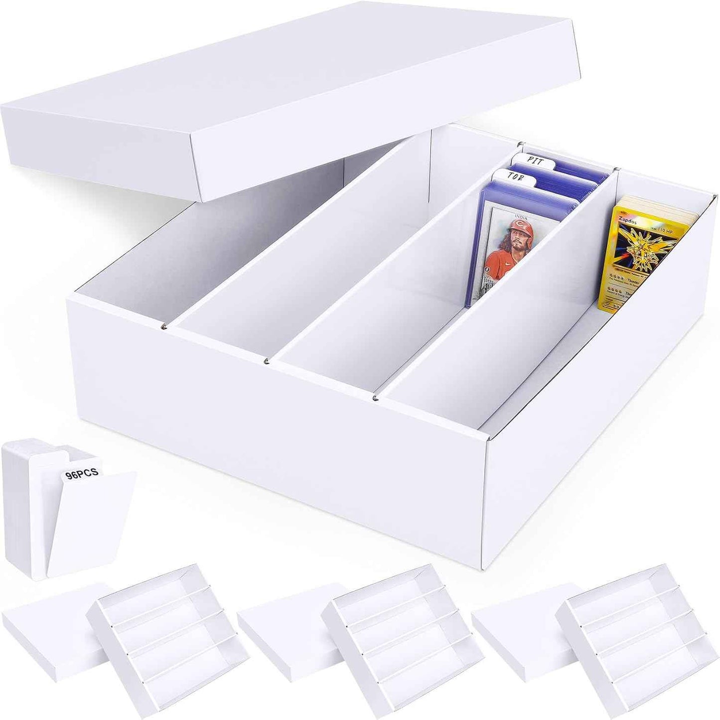 Trading Card Storage Box, 4 Pack 3200 Count Cardboard Storage Box with Divider for Sports, Tcg, Mtg Cards