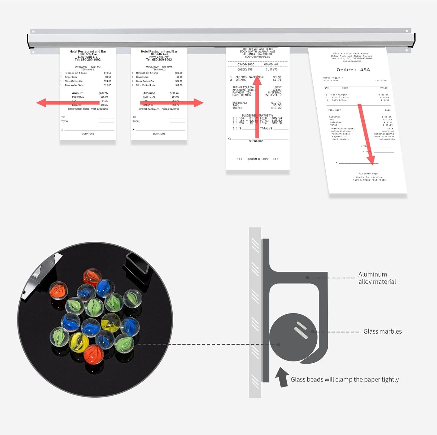 Restaurant Ticket Holder, 16/18/24/28/30" Check Rack Order Receipt Rail Display Slide for Commercial Kitchen Cafes Pubs Bars 2 Pcs (16 Inch)