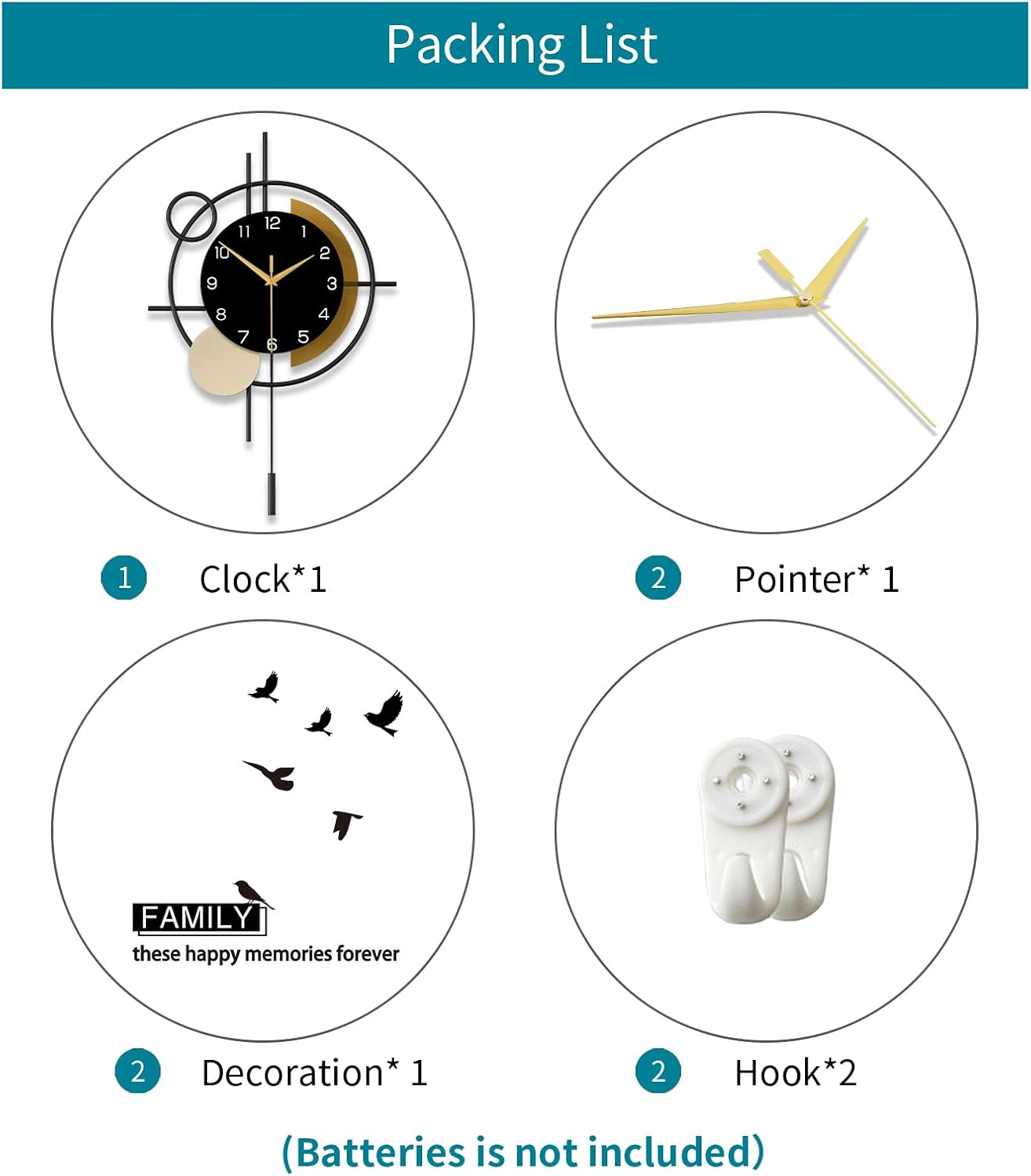 Wall Clock for Living Room Decor Decorative Wall Clock with Pendulum Silent Quartz Battery Operated Black Metal Large Clock for Dining Room,Kitchen,Home,Bathroom,Bedroom,13.8x21.3 in