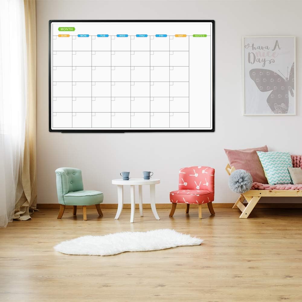 JILoffice Large Dry Erase Calendar Whiteboard - Magnetic White Board Calendar Monthly 60 X 40 Inch, Black Aluminum Frame Wall Mounted Board for Office Home and School - Lumora Desk