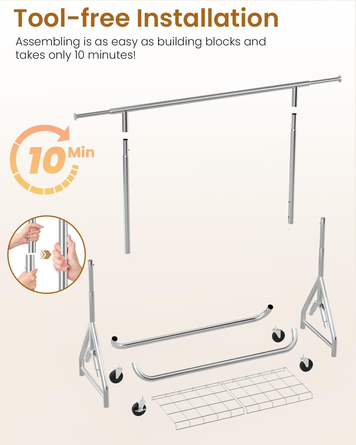 Heavy Duty Clothing Rack, Metal Clothes Rack Load 450 LBS, Rolling Coat Racks for Hanging Clothes with Lockable Wheels, Wardrobe Closet Garment Racks for Bedroom, Silver - Lumora Desk