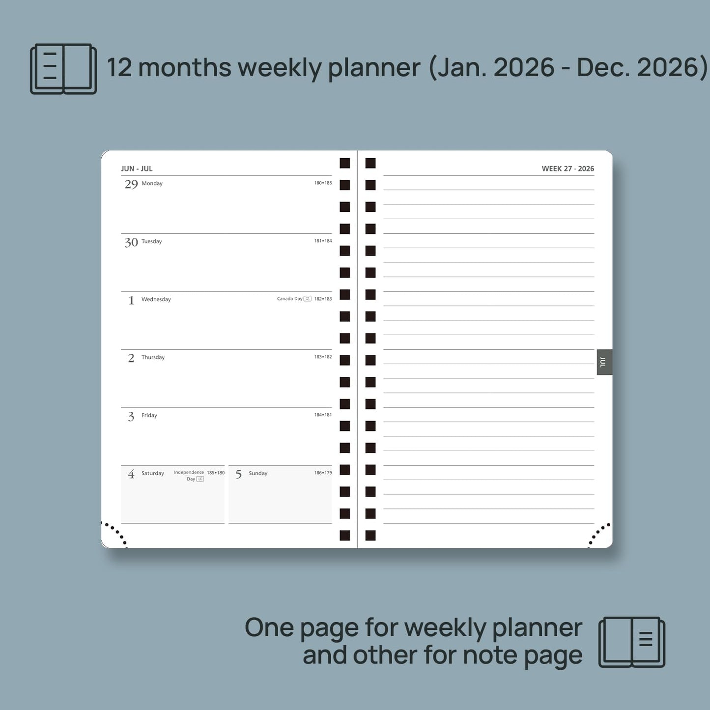 POPRUN 2026 Planner Weekly Notebook (Jan-Dec), Small Size 4''x 6.25'' - 2026 Pocket Calendar for Purse with Spiral Soft Cover, Plastic Ruler, Inner Pocket, 100 GSM - Soft Pink