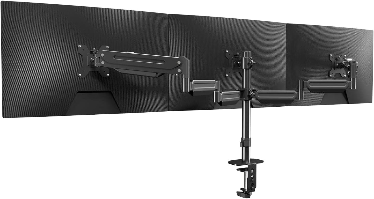 suptek Triple Monitor Mount for Most 17 to 32 inch Screens,Gas Springs Adjustment Triple Monitor Desk Mount Stand with Clamp & Grommet Kit,Black(MD8003)