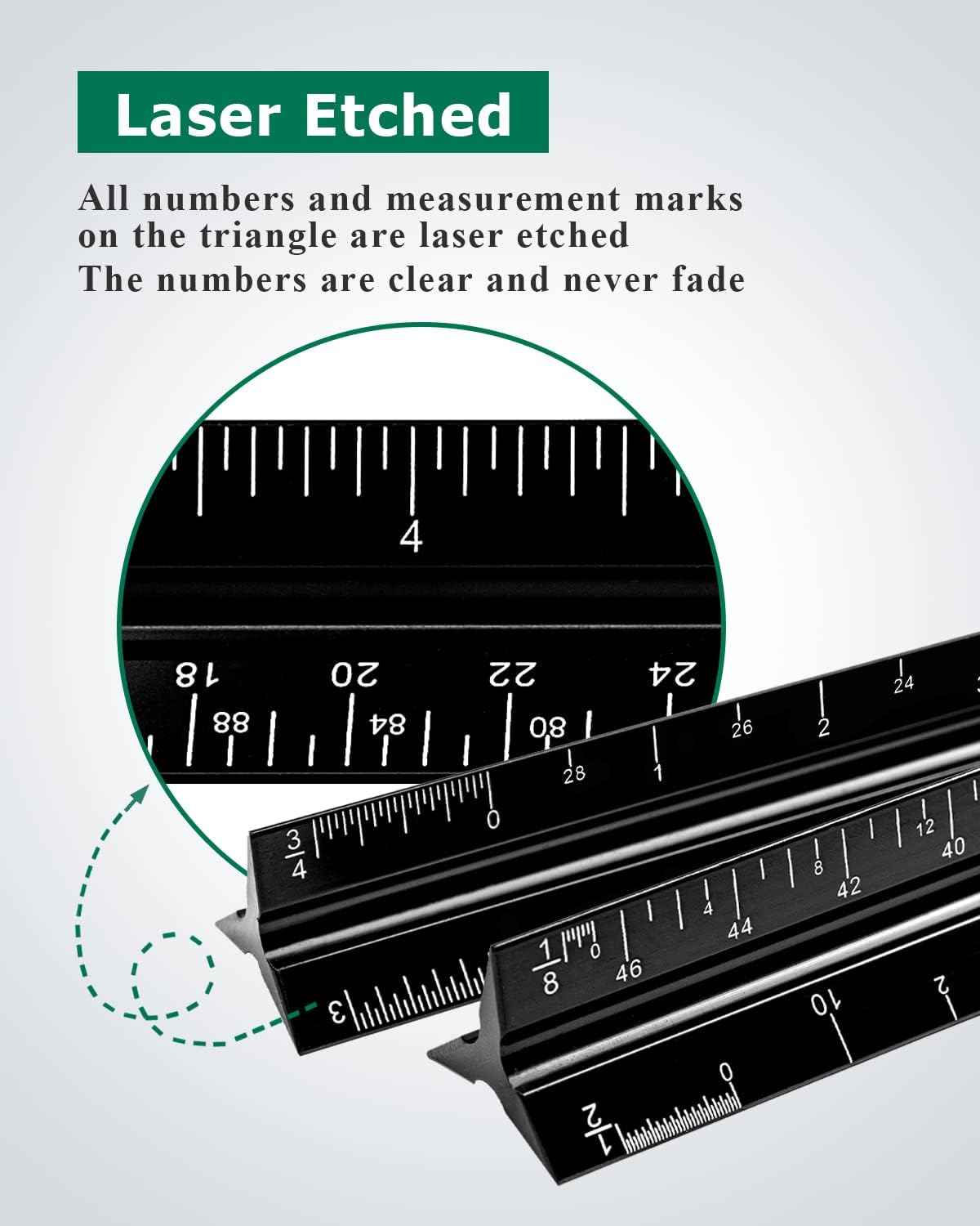 Architectural Scale Ruler 3 Pack Aluminum Triangular Ruler 12 Inch Imperial Metal Scale Ruler for Blueprint Drafting Ruler for Architect, Civil Engineer, Draftsman