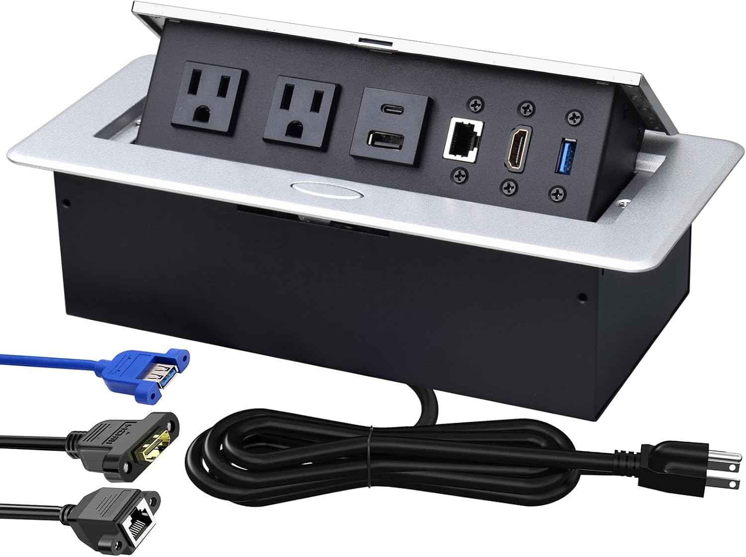 Conference Table Power Hub, Pop up Power Outlet with 20W Type-C PD Fast Charging, HDMI 4K Multiport Office Desk Charging Station for Meetings Workspaces (Silver)