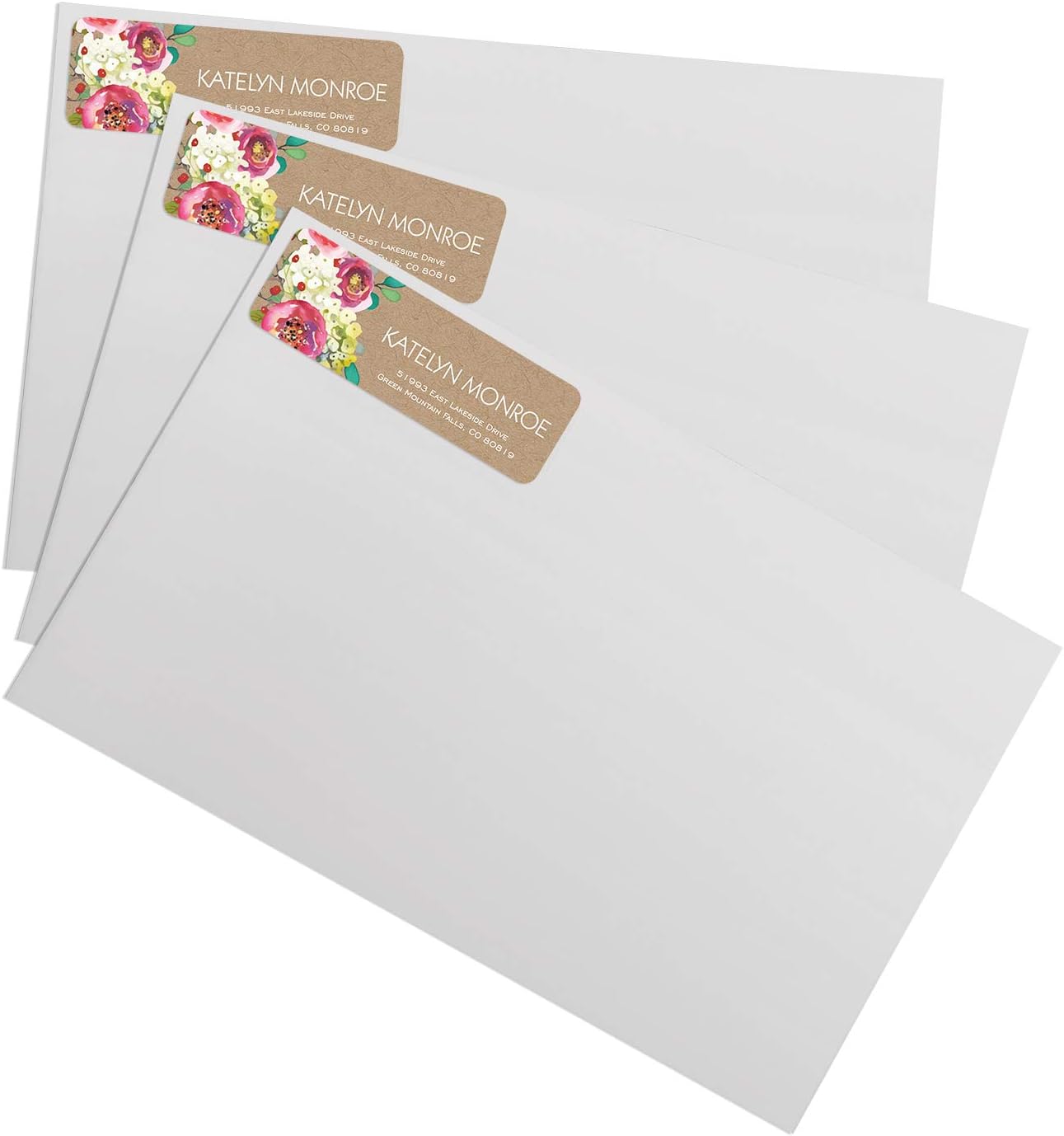 Kraft Faux Look Floral Rolled Address Labels/Roll of 500 Personalized Address Labels/Designer Return Address Stickers in Elegant Plastic Dispenser - Lumora Desk