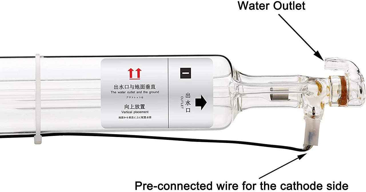 TEN-HIGH 60W CO2 Laser Tube 1000mm D50mm, Wires Preconnected with Coating, for Laser Cutter Laser Engraving Cutting Machine