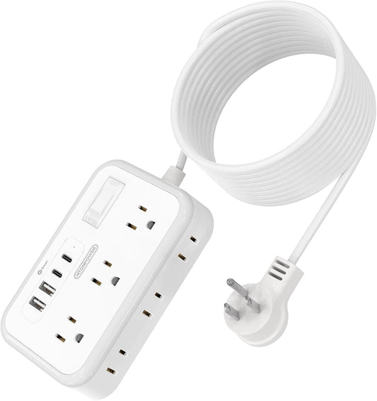 Extension Cord 15 ft, Surge Protector Power Strip with 6 Outlets 4 USB Charger(2 USB C Port), Flat Plug Outlet Extender Long Cord, Protection for Indoor, Home, Office Supplies, Dorm Room Essentials