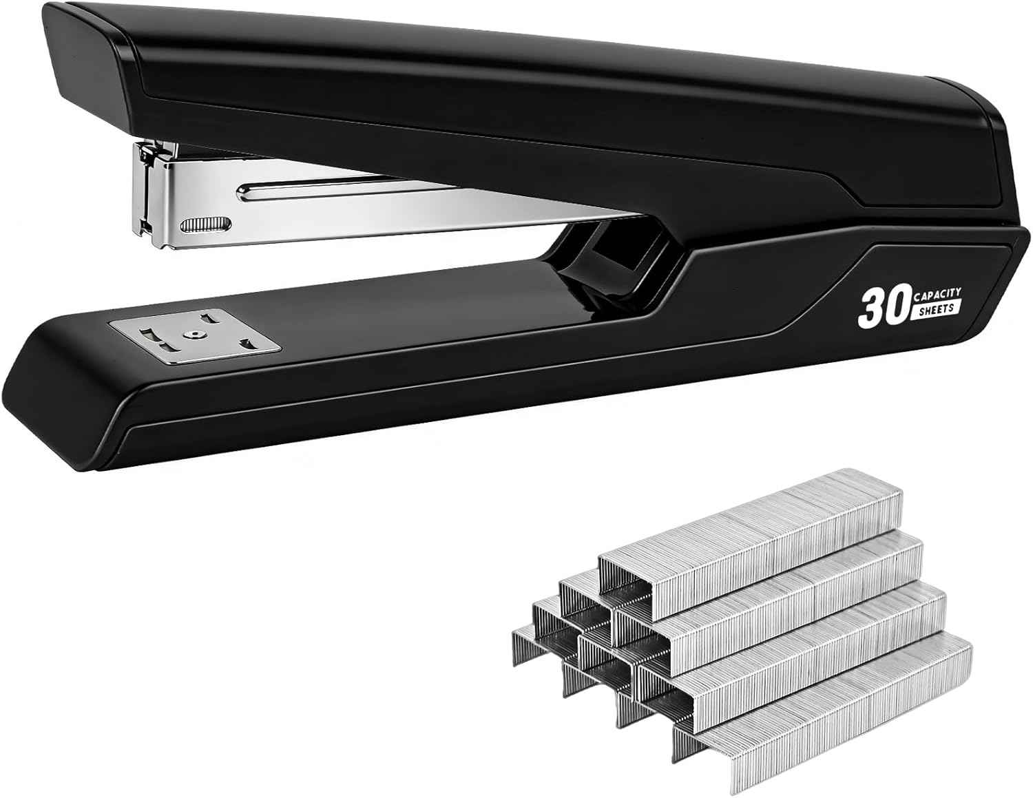 Metal Stapler with 830 Staples, Office Stapler, Staplers for Desk, 30 Sheet Capacity, Non-Slip, Black