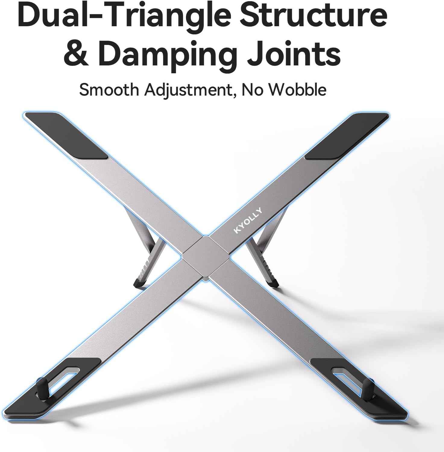 KYOLLY Portable Aluminum Laptop Stand for Desk, Adjustable Ergonomic Laptop Riser, Foldable X Shape Notebook Computer Holder, Anti-Scratch Laptop Mount for 10-17 Inch Laptops, for Office Home Travel