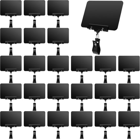 24 Pcs Mini Chalkboard Sign, Plastic Double Sided Rotating Price Signs with Clip Waterproof Erasable Clip On Price Tags for Business, Store, Retail, Shelf, Clothing Rack, Food (Black)