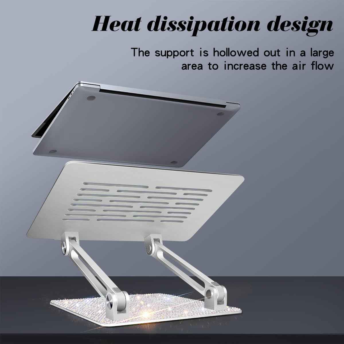 Bling Adjustable Laptop Stand, Portable Laptop Riser, Aluminum Laptop Stand for Desk Foldable, Computer Notebook Stand Holder for MacBook Air Pro, Dell XPS, HP (10-17.3'') - Silver