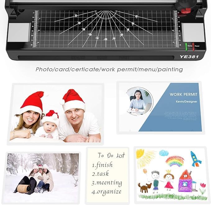 A3/A4/A6 Laminator Machine, YE381 Thermal Laminating Machine for Home Office School Use with 70 Laminating Pouches, Bulit in Paper Trimmer and Corner Rounder