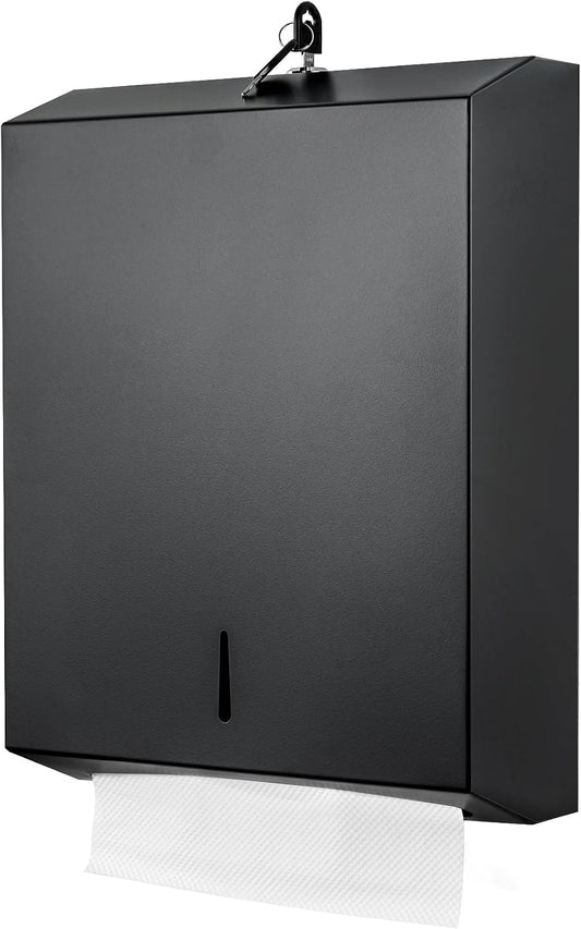 Paper Towel Dispenser Wall Mount Commercial c fold Multifold Trifold, Touchless Hand Towel Dispenser with Lock, (Matte Black)