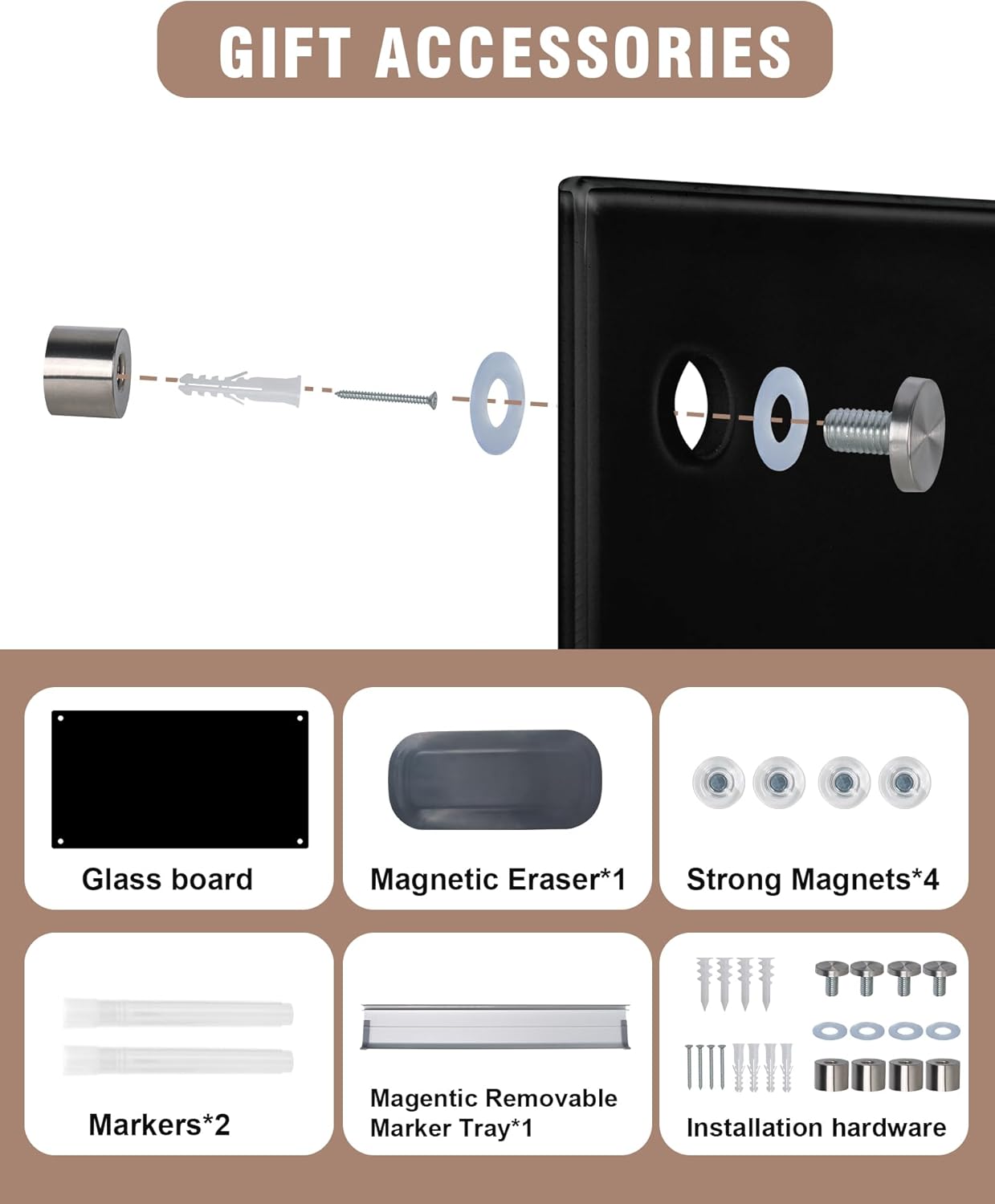 Mifuro Magnetic Glass Whiteboard，60"x48" Wall Mounted Frameless Dry Erase Board for Office, Home & School Black