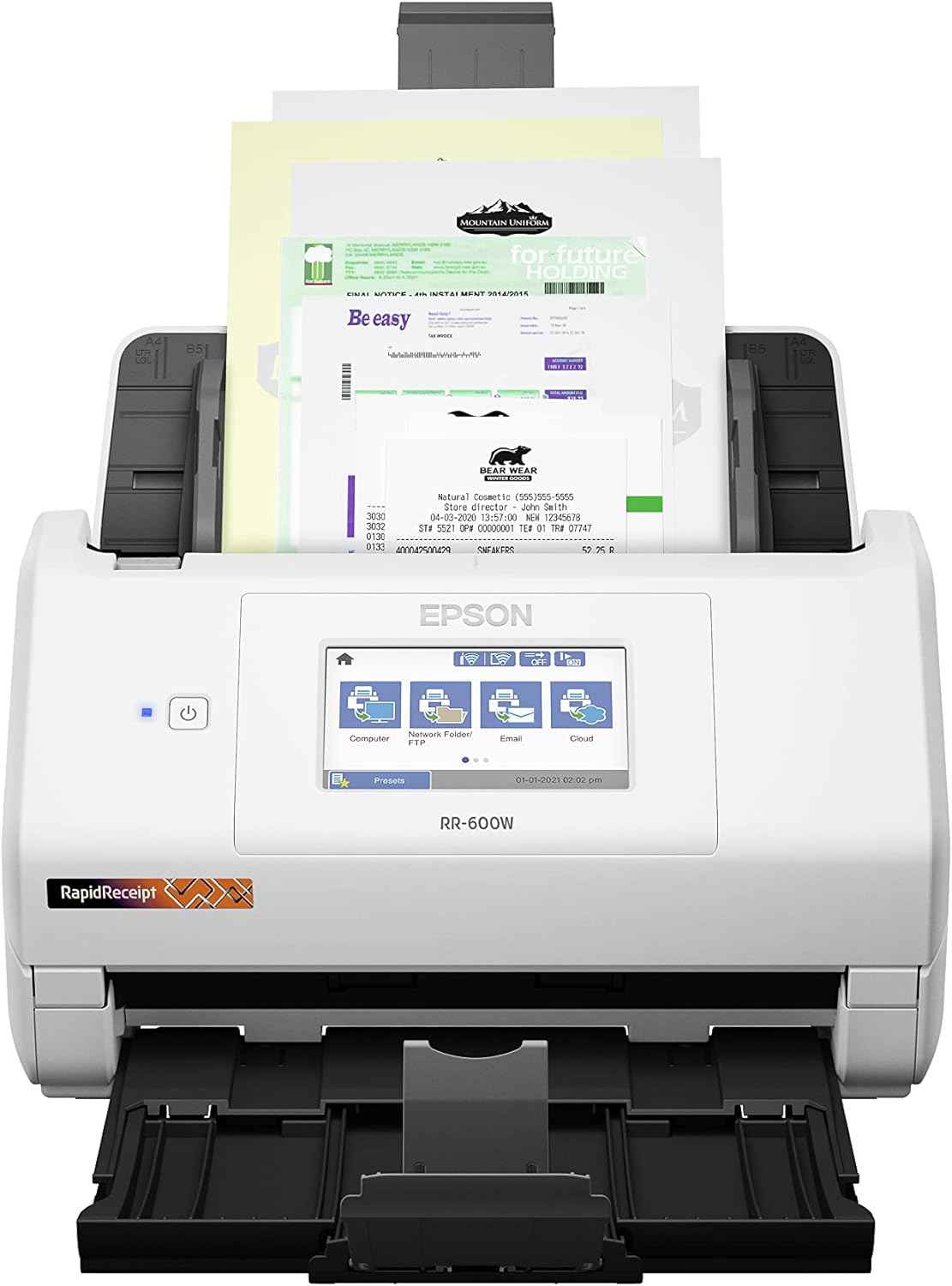 Epson RapidReceipt RR-600W Wireless Desktop Color Duplex Receipt and Document Scanner with Receipt Management Software, Touchscreen and Auto Document Feeder. Full 1-Year Limited Warranty (Renewed)