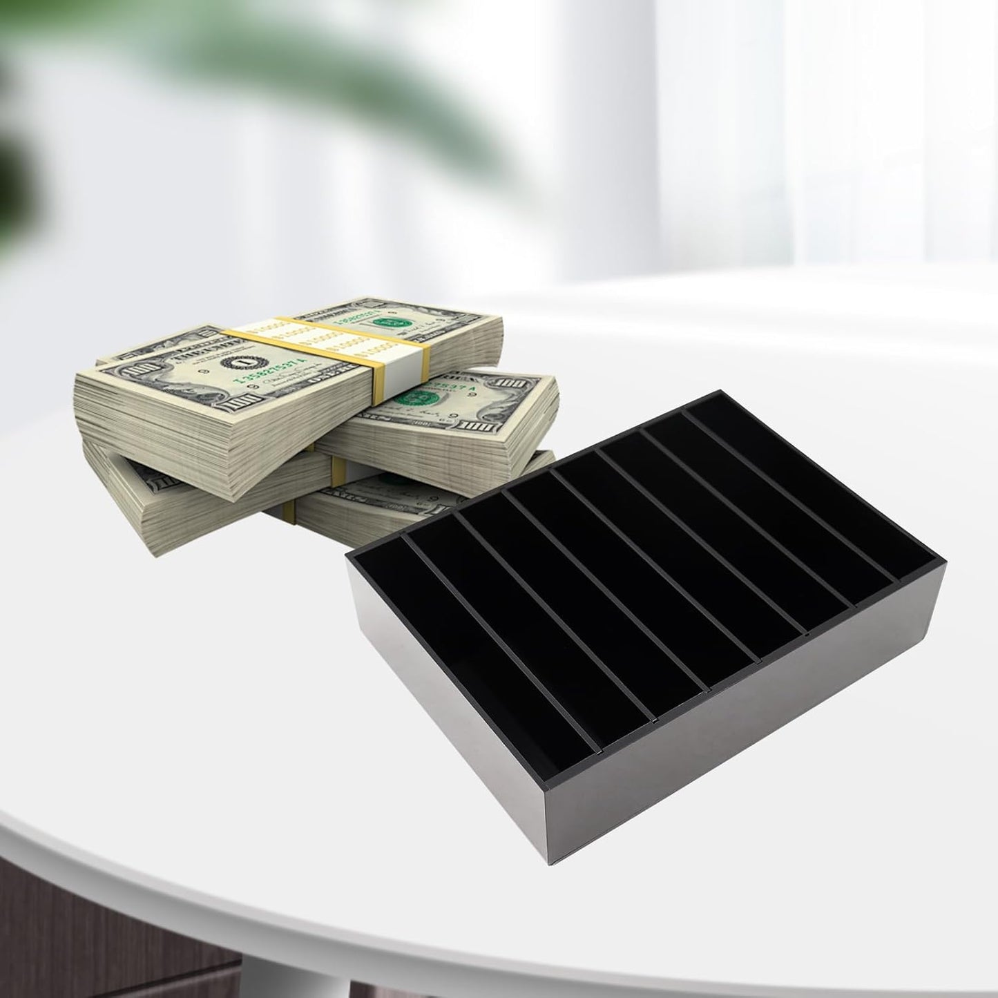 Money Organizer for Cash, 8 Compartment Black Acrylic Money Holder, Cash Tray, Cash Box, Cash Organizer for Bills
