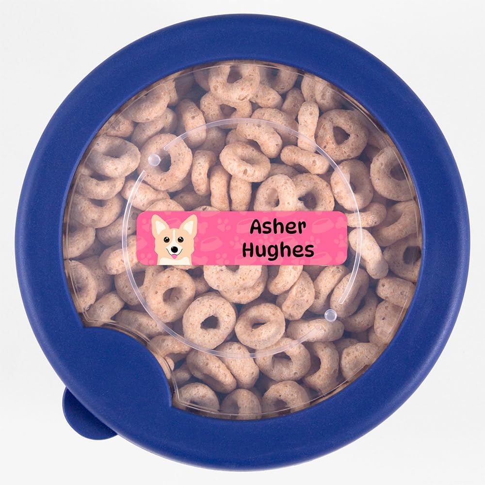 Name Bubbles - Custom Small Rectangle Name Labels for Kids (64 Labels) - Personalized Waterproof Name Stickers for Daycare, Lunch Boxes, Water Bottles, Shoes, School Supplies, & Camp (Dogs)