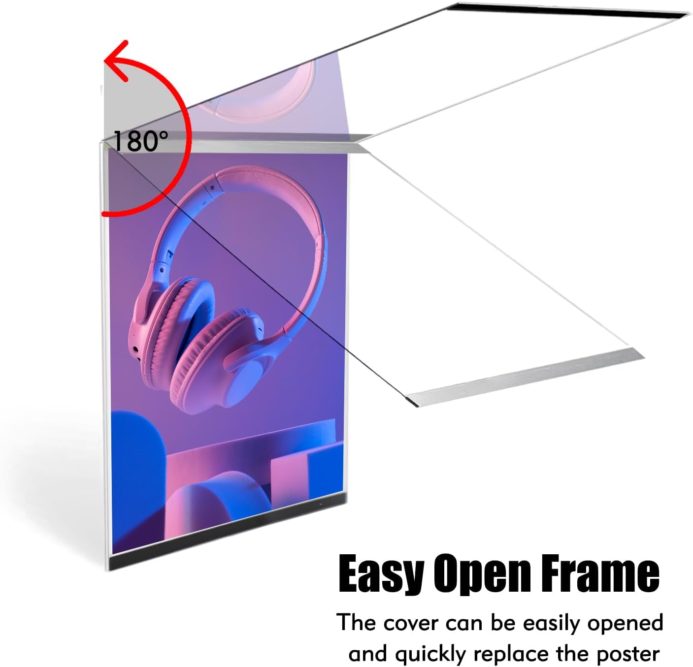 Acrylic Magnetic Sign Holder, Easy-Opening 8.5 x 11 Wall Mount Display Frames, Self Adhesive Back Plastic Clear Document Holder, Silver Aluminium Strips Frame (8.5 x 11, 12Pack)