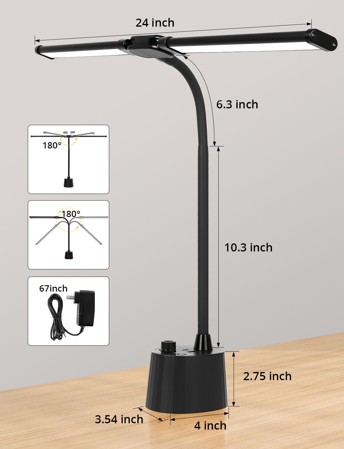 Desk Lamp with Dual Head & 10W Smart Dual USB Charging Port 5 Color Modes Dimmable Reading Light 2600 Lumens 12W Table Lamp for Bedside Office, Adapter Include - Lumora Desk