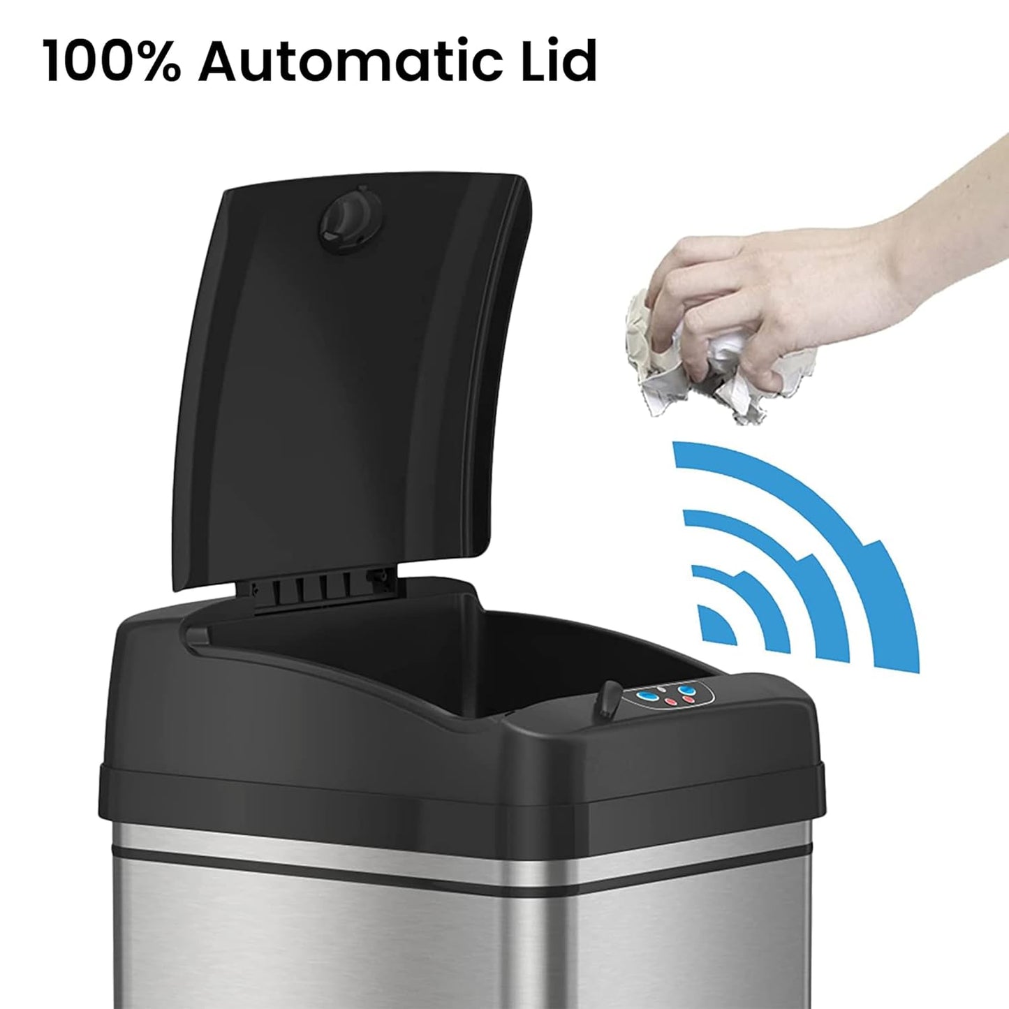 iTouchless 13 Gallon Dog Proof Trash Can with Odor Filter, Motion Sensor Stainless Steel Kitchen Trashcan Garbage Bin for Home Office Work Bedroom Living Room Garage Large Capacity Slim Wastebasket
