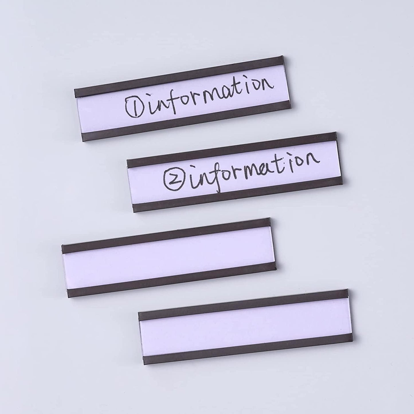 50 Pack C-Channel Magnetic Label Holders (1″ x 2″) with Paper Inserts & Clear Covers – Durable Magnetic Shelf & File Cabinet Labels for Metal Surfaces