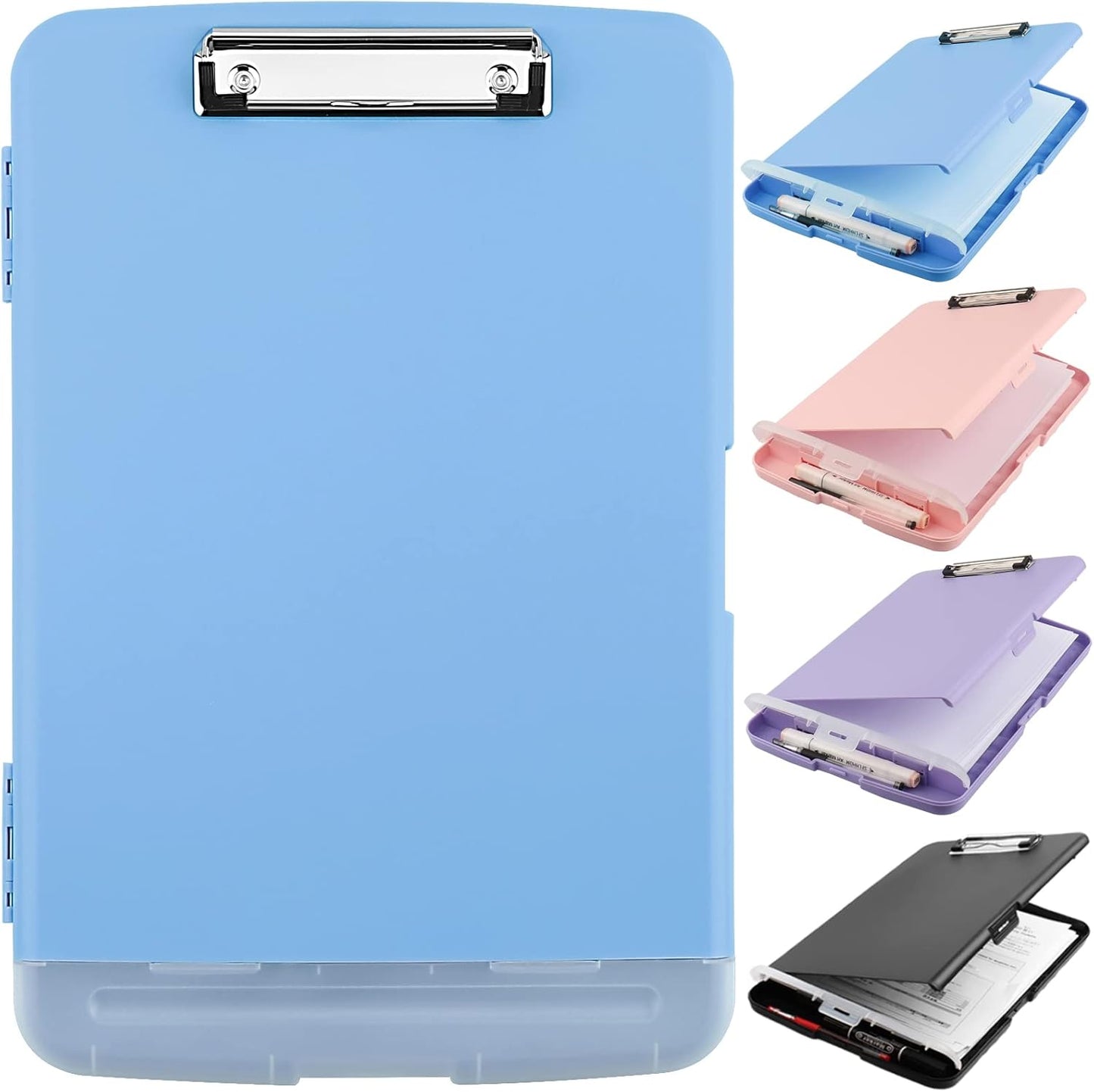 Clipboard with Storage, A4 Binder Nursing Clipboards with Pen Holder, Heavy Duty Storage Clipboard with Low Profile Clip, Clipboards Folder Side-Opening, Smooth Writing Clip Board (Lake Blue)