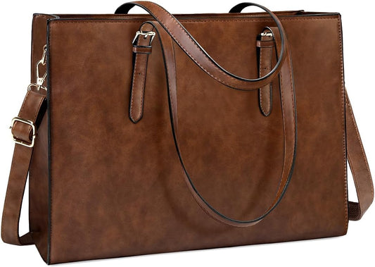 Laptop Bag for Women Waterproof Lightweight Leather 15.6 Inch Computer Tote Bag Business Office Briefcase Large Capacity Handbag Shoulder Bag Professional Office Work Bag