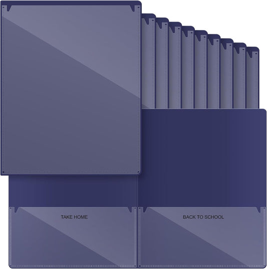 Henoyso 24 Pcs Folders Take Home Heavy Duty 2 Pocket Homework Folders with Clear Front Pockets for Elementary Students Parent Teacher Communication (Navy Blue)