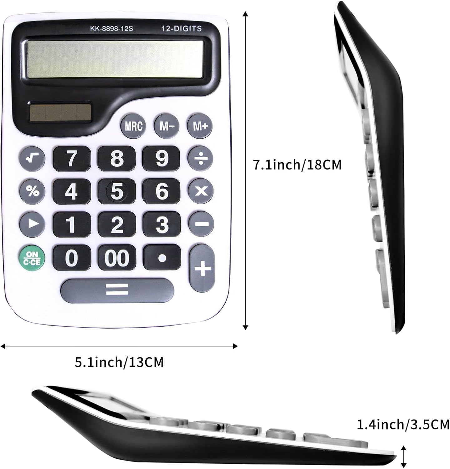 12 Digit Desktop Calculator with Large LCD Display and Sensitive Button, Dual Solar Power and Battery, Standard Function for Office (YE8898)