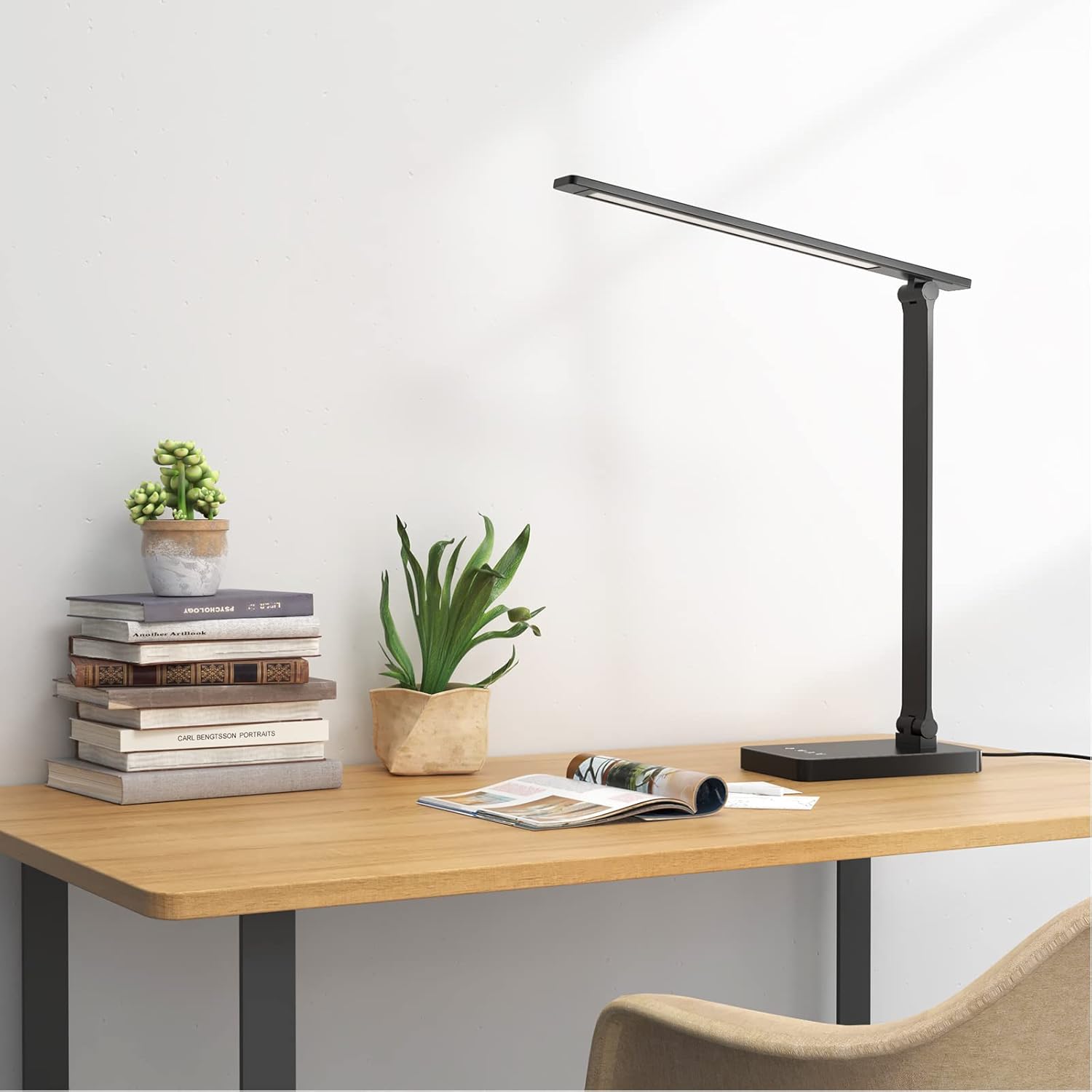 Lepro LED Desk Lamp with USB Charging Port Dimmable Home Office Touch Control Reading Table Lamp,3 Color Modes with 5 Brightness Level,College Dorm Room Essentials, Eye Caring, Sewing, Crafting, Black - Lumora Desk