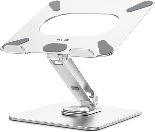 BESIGN LSX7 Laptop Stand with 360 Rotating Base, Ergonomic Adjustable Notebook Riser, Foldable Computer Holder Compatible with 10-15.6" Laptops (Silver)