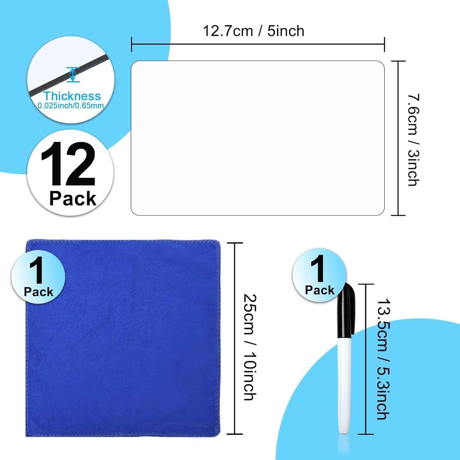 12 Pack Dry Erase Sticky Notes 3x5 inch Reusable Whiteboard Stickers Mini Dry Erase Sticky Notes Removable Sticky Labels with Wipe Cloth for Labels, Lists