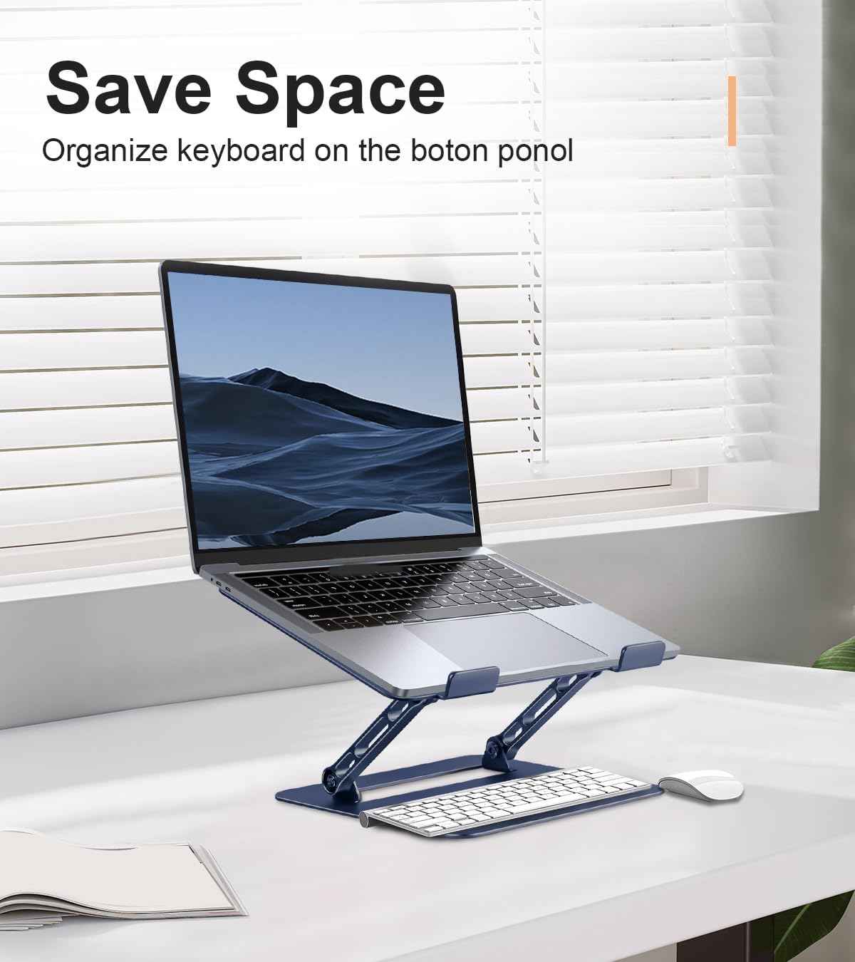 Aoviho Adjustable Laptop Stand for Desk,Portable Laptop Stand Holder and Riser,Foldable Aluminum Notebook Computer Stands for MacBook Air Pro HP Lenovo Dell Samsung Chromebook, 10-15.6 inch,Navy Blue