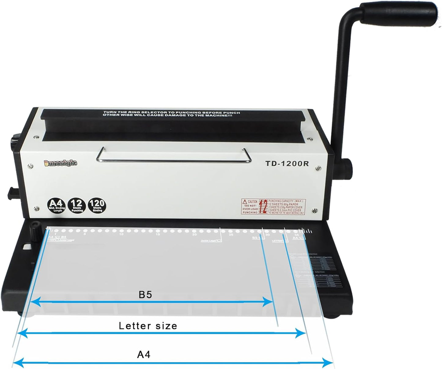 TD-1200R Binding Machine, 3:1 Pitch Wire Binding Machine, 34 Round Holes, Punch 12 Sheets/Bind 120 Sheets with Sturdy Metal Construction