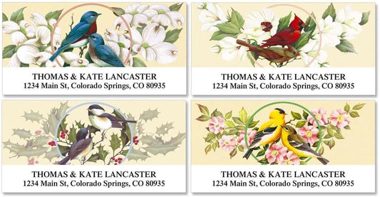 Colorful Images Birds and Blossoms Return Address Mailing Labels, Personalize with Name & Addresses, Set of 144 Self Adhesive, Easy Peel Flat Label Sheets, 1 ⅛ x 2 ¼”, 4 Designs - Lumora Desk