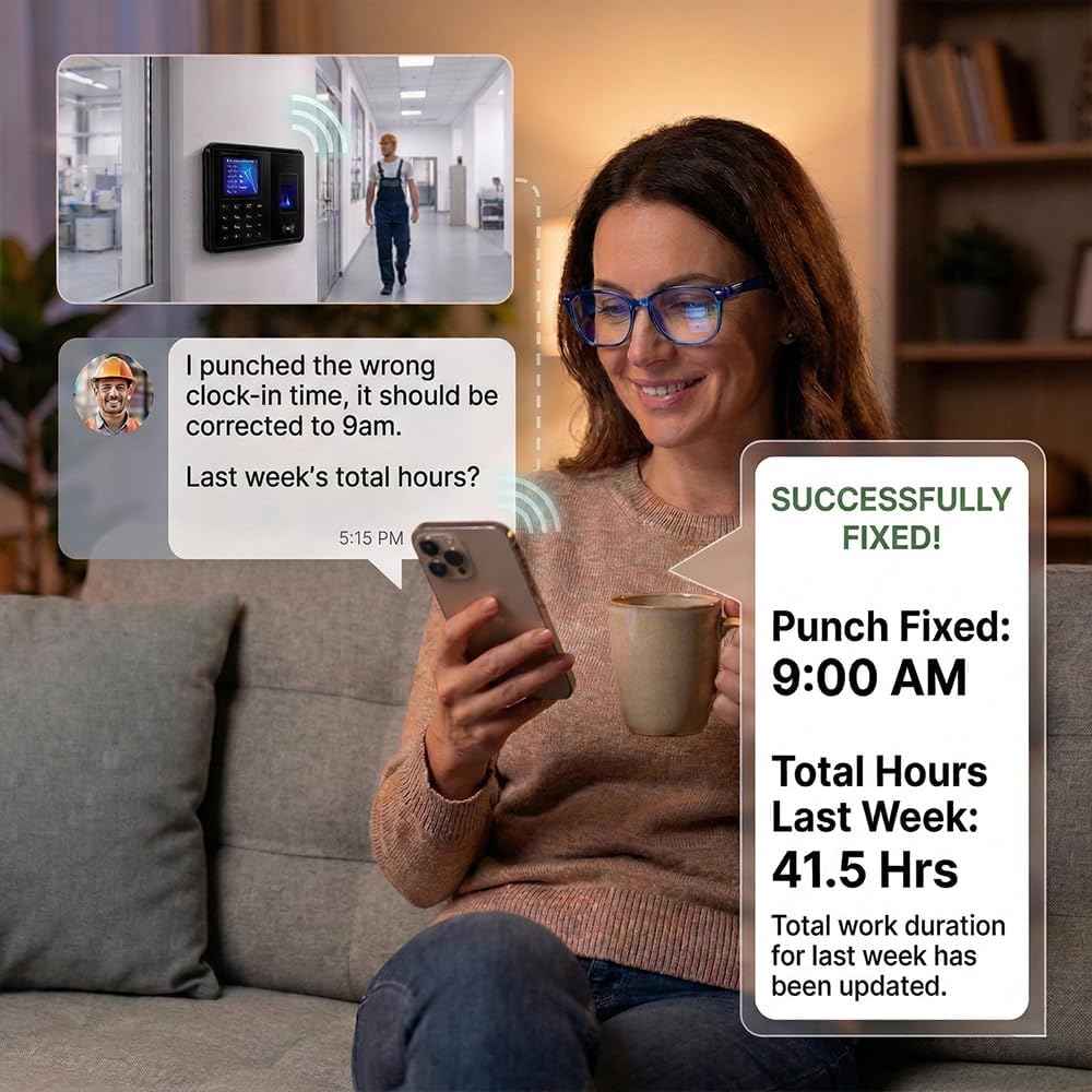 Time Clock System: App Control & 5s Fast Connection, Customizable Rules & 4 Payroll Reports, 10 IC Cards, No Monthly Fee Biometric Fingerprint Time Clocks for Employees Small Business