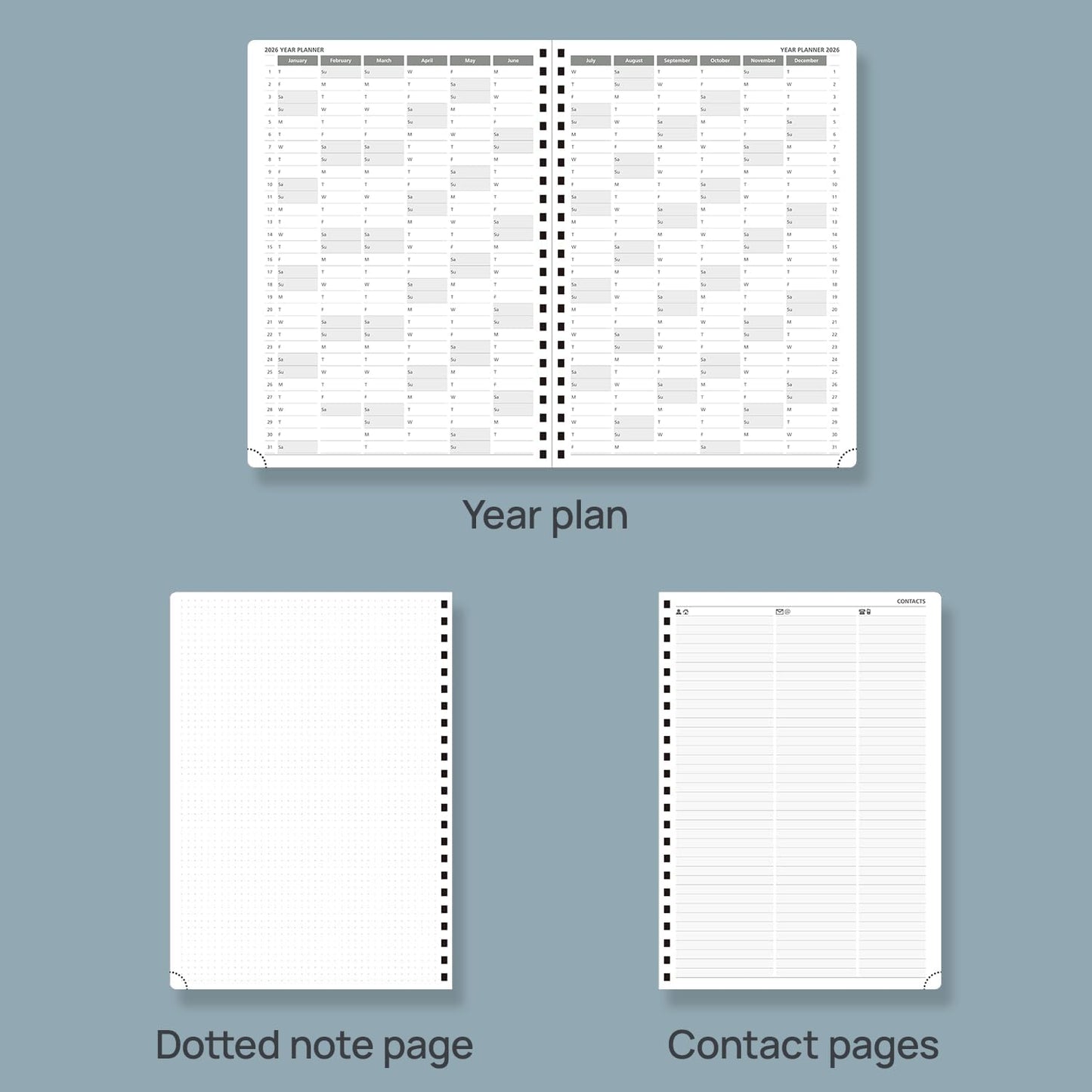 POPRUN 2026 Daily Planner One Page A Day - [A4 Large Size 8.25" x 12" -Spiral Hard Cover], Agenda 2026 Hourly Appointment Book with Monthly Calendar, Pen Holder, Ivory Paper -Light Yellow