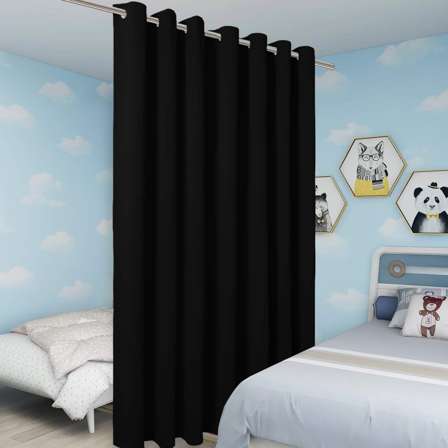 BONZER Extra Wide Room Divider Curtain Total Privacy Wall Noise Reducing Blackout Curtains for Patio Sliding Glass Door, 96L x 150W Inch (8L x 12.5W ft), 1 Panel, Black
