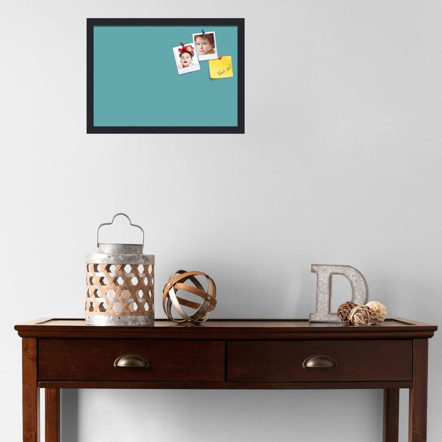 PinPix 20x14 Inch Cork Bulletin Board. This Decorative Framed Pin Board Comes with Aqua Pastel Design and a Satin Black Frame. Ideal for Home Office Decor or Message Board (PinPix-1806)