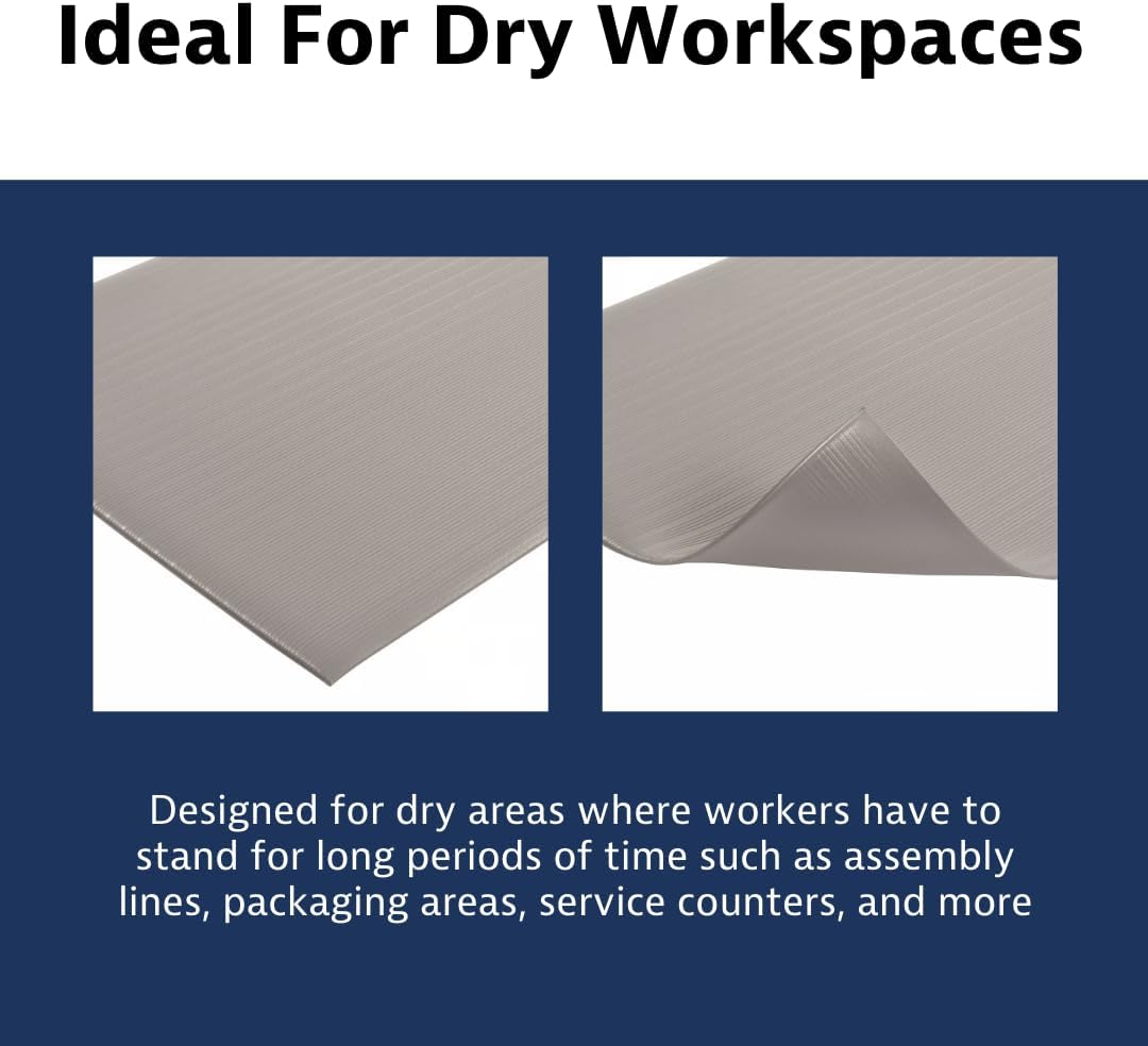 Notrax 410 Airug® 3' x 5' x 3/8" Anti Fatigue Mat, Enhanced Slip Resistance with Beveled Edges and Ribbed Surface, Ideal for Industrial and Commercial Workplaces, Gray, 410S0335GY